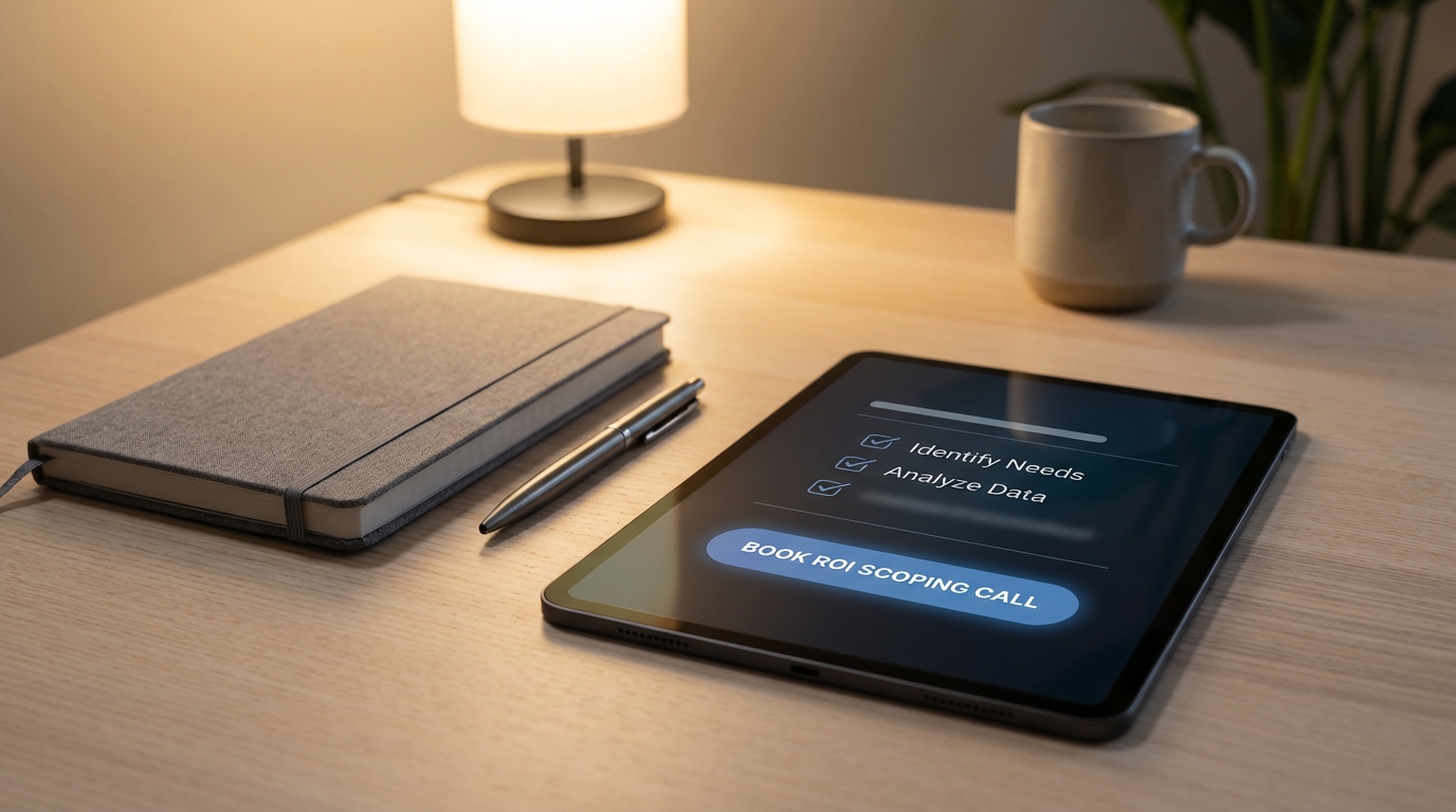 Checklist and ROI scoping call concept for starting AI automation in a small business